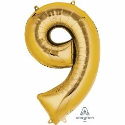 Balloon Agencies Large Number 9 Balloon - Gold 86cm Letters & Numbers - Large