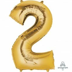 Balloon Agencies Large Number 2 Balloon - Gold 86cm Letters & Numbers - Large