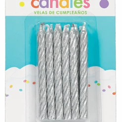 Metero Silver Glittered Candles Large Spiral Pk12