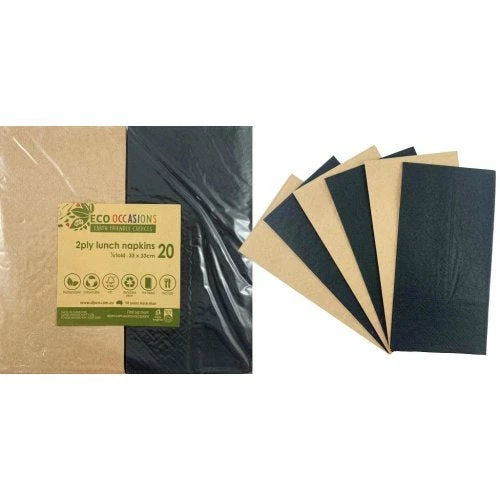 Alpen Lunch Napkins | 1/8 Fold | Black & Kraft 20pk