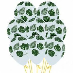 Not Specified Leaves Print Balloons Green On White - Singles Or Packs - Helium Filled Or Flat Printed Balloons