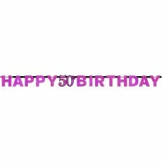 Balloon Agencies 50th Happy Birthday Letter Banner | Pink Birthday Banners & Bunting