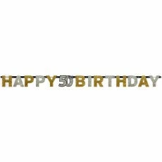 Balloon Agencies 50th Happy Birthday Letter Banner | Black Gold Silver Birthday Banners & Bunting