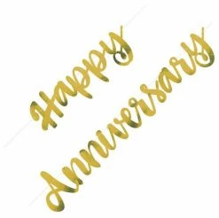 Metero Happy Anniversary Banner - Gold Script