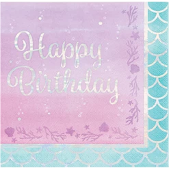 Balloon Agencies Napkins - Printed Mermaid Happy Birthday Lunch Napkins 8pk