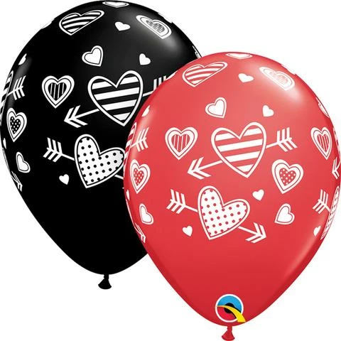 Not Specified Valentines Day Balloon With Arrow & Hearts - Red & Black
