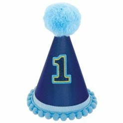 Balloon Agencies 1st Birthday Boy Party Hat Deluxe With Pom Pom