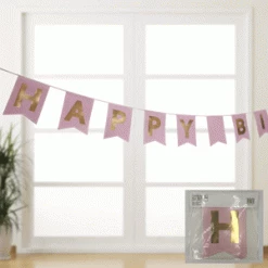 Oceana International Happy Birthday Bunting | Pale Pink & Gold