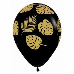 Not Specified Gold Leafs On Black Balloon - Singles Or Packs - Helium Filled Or Flat Printed Balloons