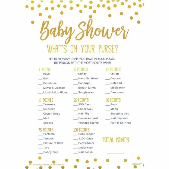 Not Specified Baby Shower 'What's In Your Purse?' Game