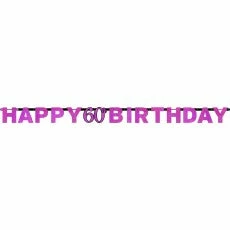 Balloon Agencies 60th Happy Birthday Letter Banner | Pink Birthday Banners & Bunting