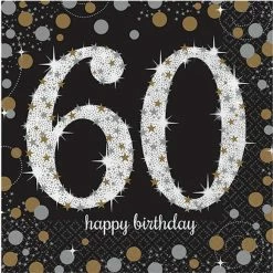 Balloon Agencies 60th Birthday 60th Napkins | Black Gold & Silver