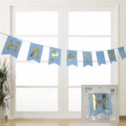 Oceana International Happy Birthday Bunting | Pale Blue & Gold