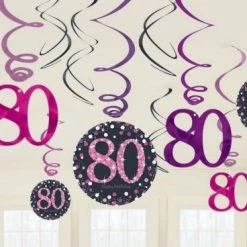 Balloon Agencies 80th Hanging Decorations Pk12 - Pink