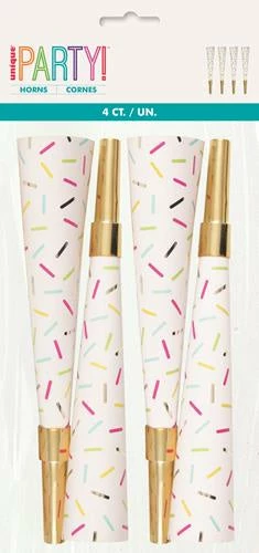 Metero Confetti Print Party Horns Pk 4