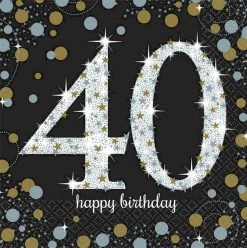 Alpen 40th Birthday 40th Napkins Black And Silver
