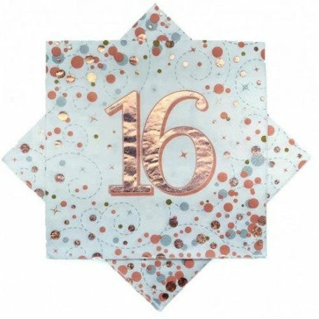 Alpen 16th Birthday 16th Napkins Rose Gold & White