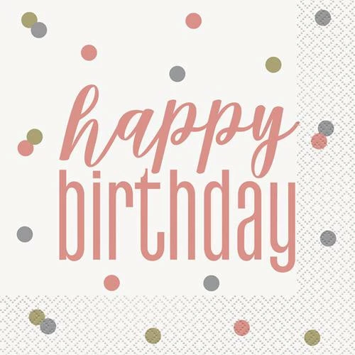 Metero Rose Gold Happy Birthday Napkins