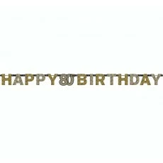 Balloon Agencies Birthday Banners & Bunting 80th Happy Birthday Letter Banner | Black Gold Silver