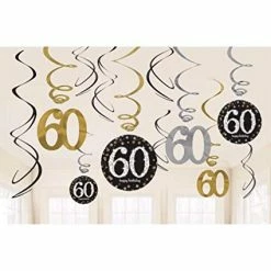 Balloon Agencies 60th Hanging Decorations Pk12 - Black