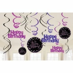 Balloon Agencies Happy Birthday Hanging Decorations Pk12 - Pink