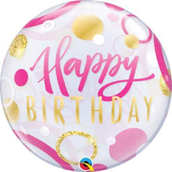 Not Specified Happy Birthday Balloon - Pink,Gold & Clear Bubble Send Balloons