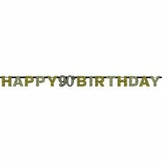 Balloon Agencies Birthday Banners & Bunting 90th Happy Birthday Letter Banner | Black Gold Silver
