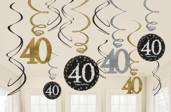 Balloon Agencies 40th Hanging Decorations Pk12 - Black