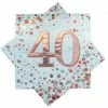 Alpen 40th Napkins Rose Gold & White 40th Birthday