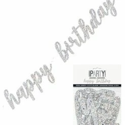 Meteor Happy Birthday Banner Silver Prismatic