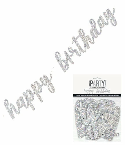Meteor Happy Birthday Banner Silver Prismatic