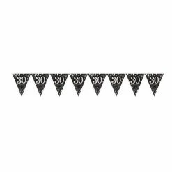 Balloon Agencies Birthday Banners & Bunting 30th Flag Banner Black Gold & Silver