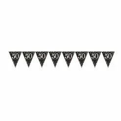 Balloon Agencies 50th Flag Banner Black Gold & Silver Birthday Banners & Bunting