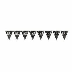 Balloon Agencies 60th Flag Banner Black Gold & Silver Birthday Banners & Bunting