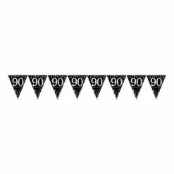 Balloon Agencies 90th Flag Banner Black Gold & Silver