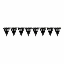 Balloon Agencies 100th Flag Banner Black Gold & Silver Birthday Banners & Bunting