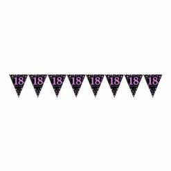 Balloon Agencies Birthday Banners & Bunting 18th Flag Banner | Pink & Black
