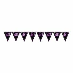 Balloon Agencies 40th Flag Banner Pink & Black Birthday Banners & Bunting