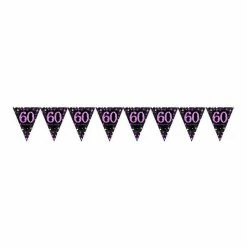 Balloon Agencies 60th Flag Banner Pink & Black Birthday Banners & Bunting
