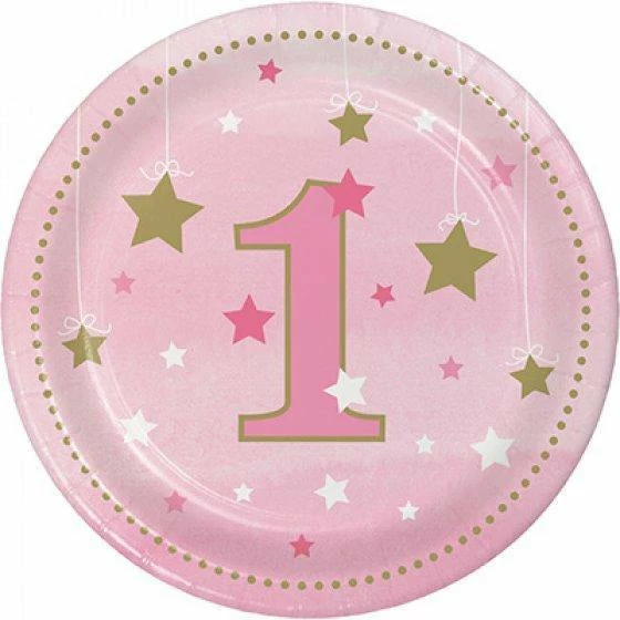 Balloon Agencies 1st Birthday Star Snack Plates Pink 8pk