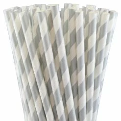 Five Star Straws Silver & White Striped Pk10 Catering