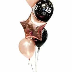 Not Specified Balloon Table Arrangements Five Balloon Arrangement Bouquet - Rose Gold & Black - Choose Any Milestone