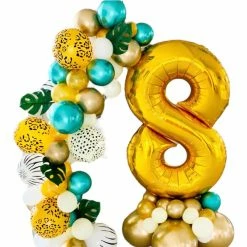 Party Planet Large Number Balloon With Garland | Jungle Theme