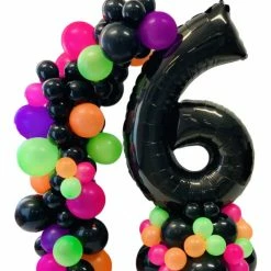 Party Planet Large Number Balloon With Garland | Neon Theme Balloon Bouquets