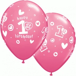 Not Specified 1st Birthday Balloons Pink - Single Or Pack - Helium Filled - Flat