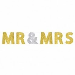 Balloon Agencies Mr & Mrs Banner Gold & Silver Glitter Engagement