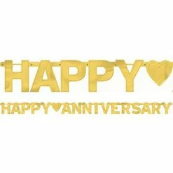 Balloon Agencies Happy Anniversary Banner - Gold