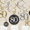 Balloon Agencies 80th Hanging Decorations Pk12 - Black