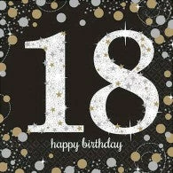 Balloon Agencies 18th Napkins - Black Gold & Silver 18th Birthday
