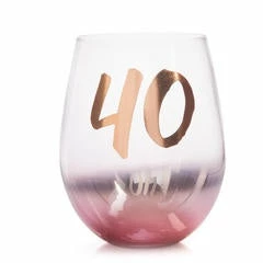 MDI Glasses & Gifts 40th Rose Gold | Stemless Wine Glass